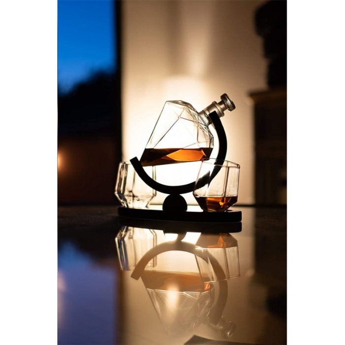 Set decantor Cullinan Diamond, forma diamant, 2 pahare , suport din lemn,materiale de calitate,850 ml [3]