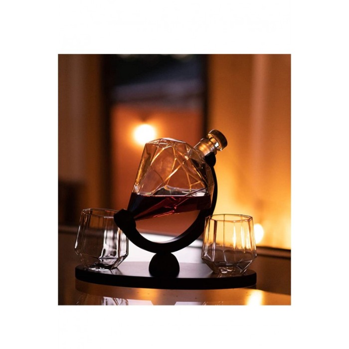 Set decantor Cullinan Diamond, forma diamant, 2 pahare , suport din lemn,materiale de calitate,850 ml [2]
