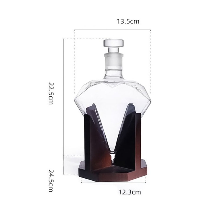 Set decantor Cullinan Diamond, forma diamant, suport din lemn,9 cuburi din granit,850 ml, cleste si palnie incluse [5]