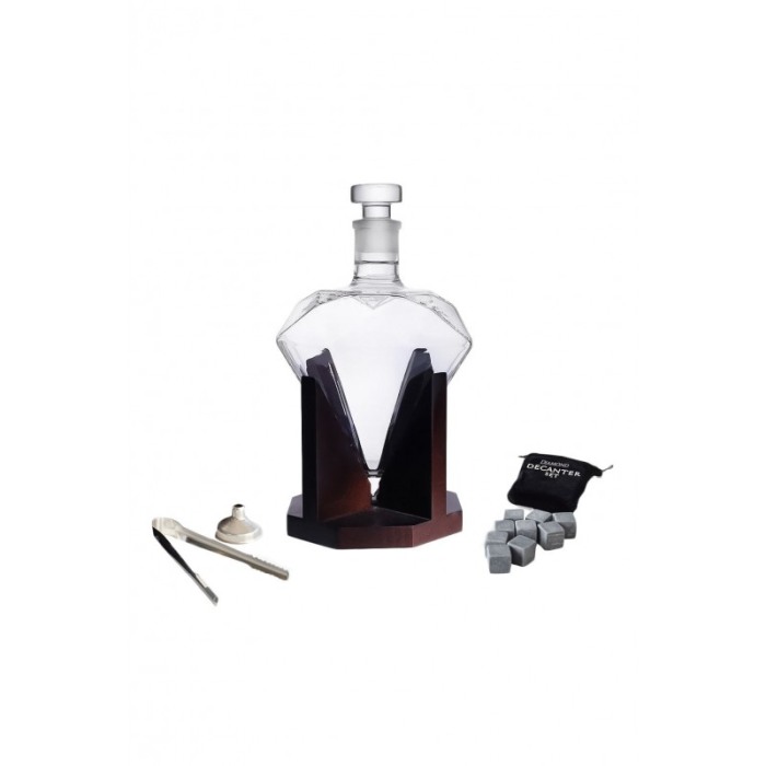 Set decantor Cullinan Diamond, forma diamant, suport din lemn,9 cuburi din granit,850 ml, cleste si palnie incluse [3]