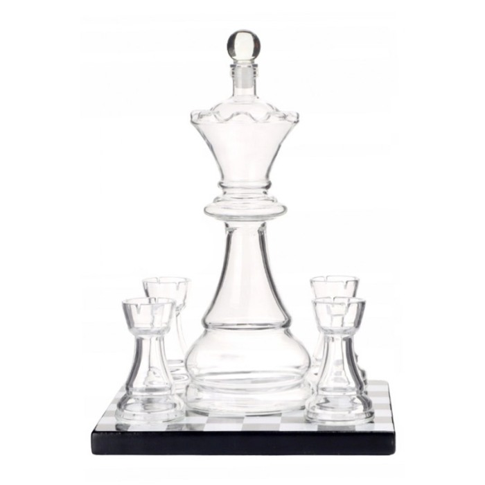 Set decantor deluxe ChessCheers Doty®, 4 pahare, suport din lemn in forma de tabla de sah, materiale de calitate, 750 ml [8]