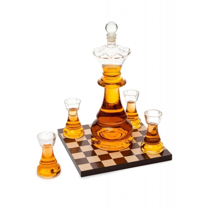 Set decantor deluxe ChessCheers Doty®, 4 pahare, suport din lemn in forma de tabla de sah, materiale de calitate, 750 ml [3]