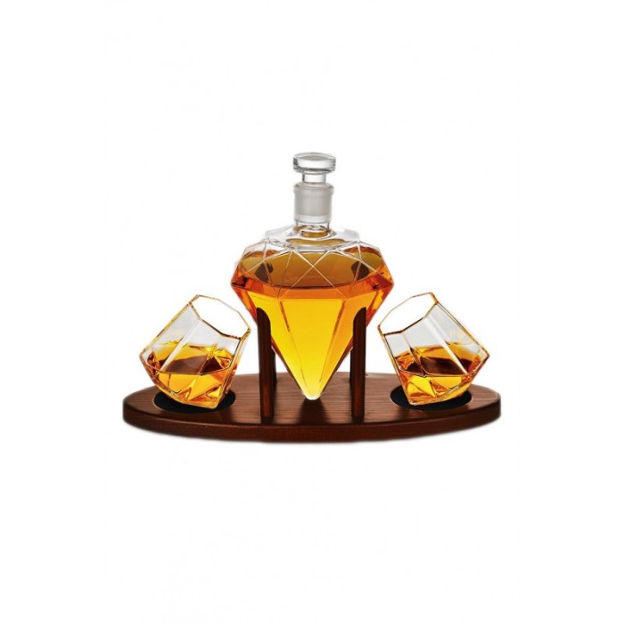 Set decantor deluxe DIamond cu stativ de lemn , 2 pahare, cleste si 9 whisky stone [3]