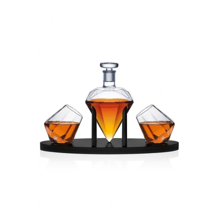Set decantor deluxe DIamond cu stativ de lemn , 2 pahare, cleste si 9 whisky stone [6]
