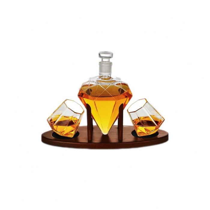 Set decantor Deluxe Diamond, cu stativ din lemn, 2 pahare, 850 ml, transparent, Doty®️ [6]