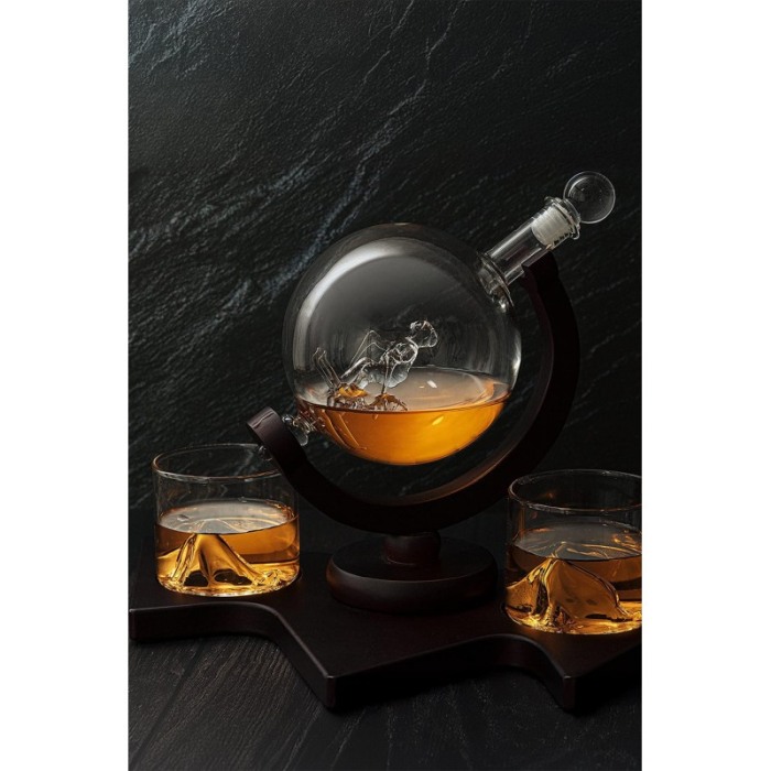 Set decantor deluxe SkiCheers Doty®, 2 pahare, suport lemn maro inchis, cadou pentru barbati, 850 ml [5]