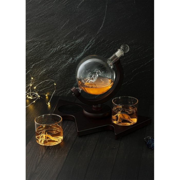Set decantor deluxe SkiCheers Doty®, 2 pahare, suport lemn maro inchis, cadou pentru barbati, 850 ml [6]