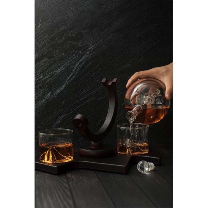 Set decantor deluxe SkiCheers Doty®, 2 pahare, suport lemn maro inchis, cadou pentru barbati, 850 ml [4]