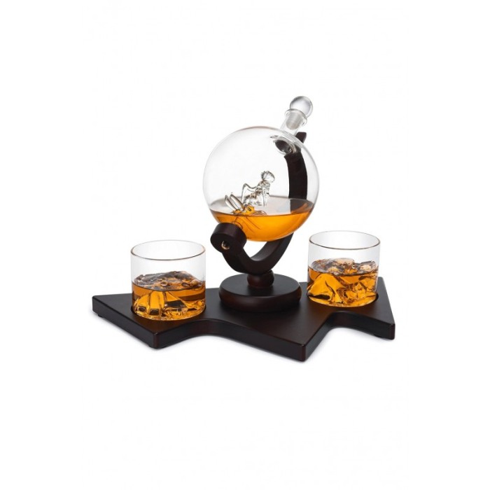 Set decantor deluxe SkiCheers Doty®, 2 pahare, suport lemn maro inchis, cadou pentru barbati, 850 ml [2]