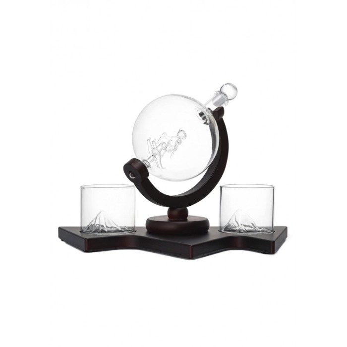 Set decantor deluxe SkiCheers Doty®, 2 pahare, suport lemn maro inchis, cadou pentru barbati, 850 ml [3]