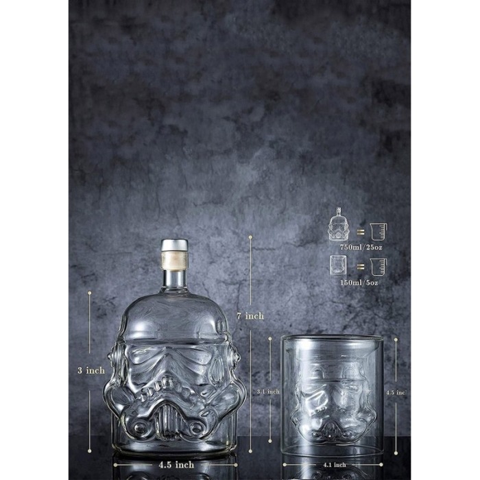 Set decantor Drunken Darth, forma personaj din film, din sticla, 2 pahare, elegant, 750 ml, Doty® [8]