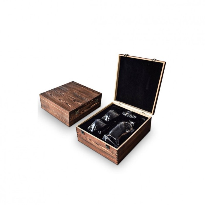 Set decantor Gallant Twisted Wood, accesorii incluse, 9 cuburi din granit, cutie lemn, 850 ml, transparent [4]