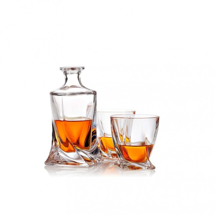 Set decantor Gallant Twisted Wood, accesorii incluse, 9 cuburi din granit, cutie lemn, 850 ml, transparent [9]
