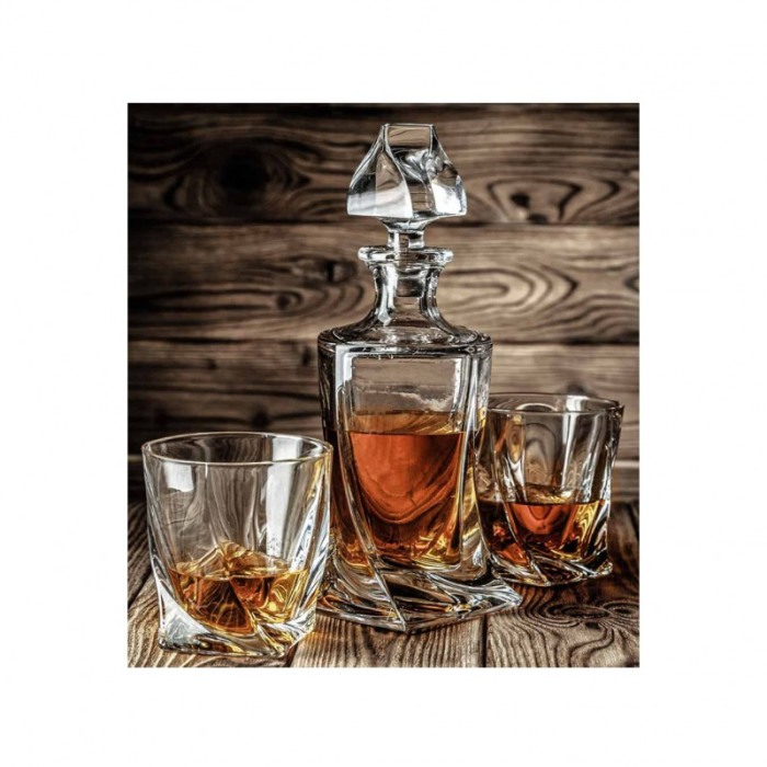 Set decantor Gallant Twisted Wood, accesorii incluse, 9 cuburi din granit, cutie lemn, 850 ml, transparent [7]