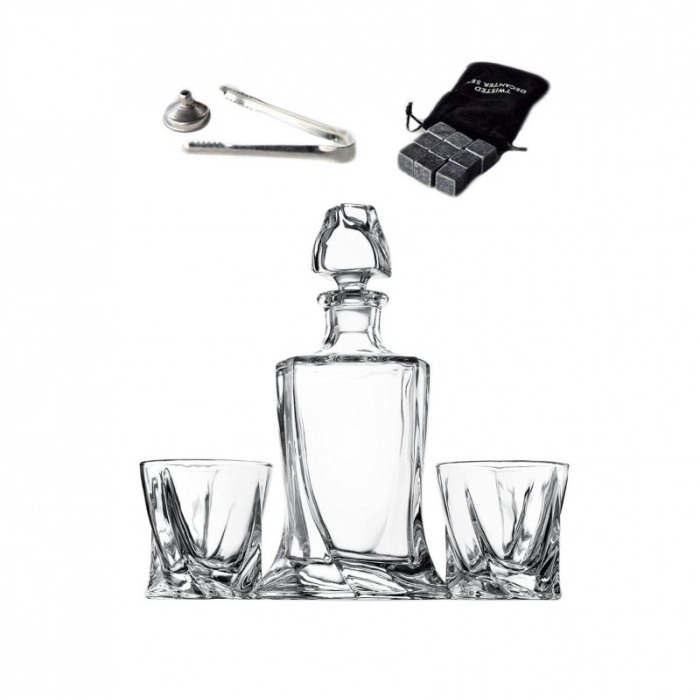 Set decantor Gallant Twisted Wood, accesorii incluse, 9 cuburi din granit, cutie lemn, 850 ml, transparent [2]