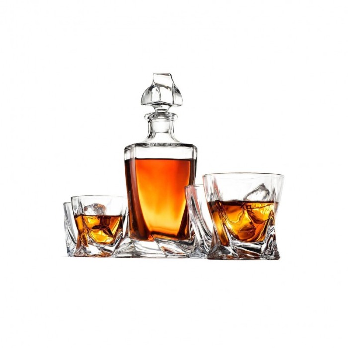 Set decantor Gallant Twisted Wood, accesorii incluse, 9 cuburi din granit, cutie lemn, 850 ml, transparent [11]