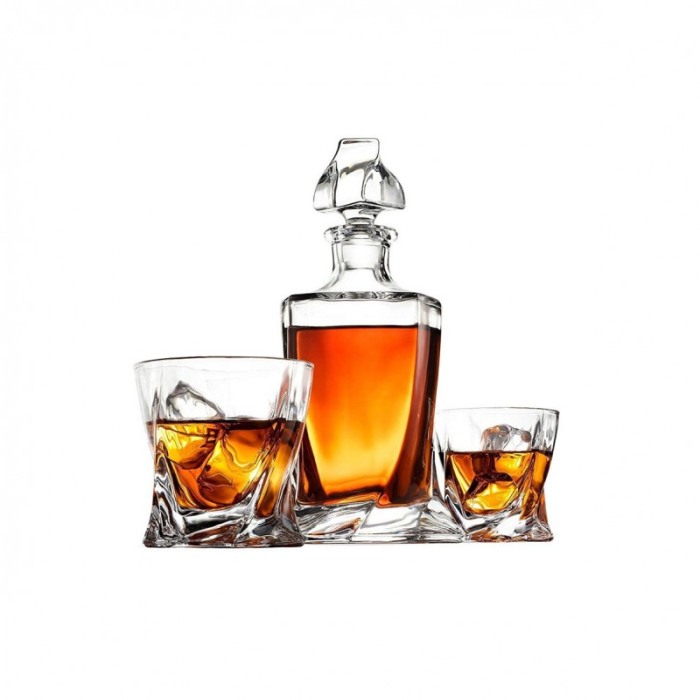 Set decantor Gallant Twisted Wood, accesorii incluse, 9 cuburi din granit, cutie lemn, 850 ml, transparent [12]