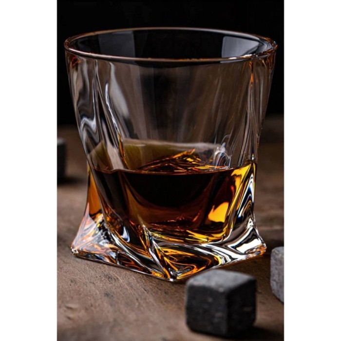 Set decantor Gallant Twisted Wood, accesorii incluse, 9 cuburi din granit, cutie lemn, 850 ml, transparent [6]