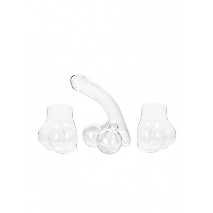 Set Decantor Party DrunkenBalls cu 2 pahare, design creativ, din sticla, 500 ml, 23 cm, transparent, Doty® [1]