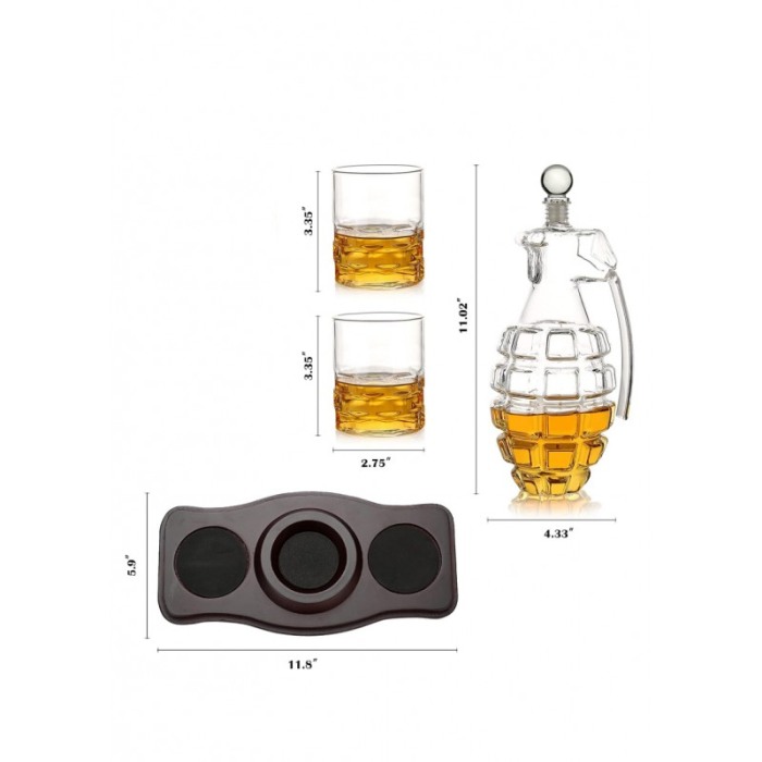 Set decantor PowerGrenade Decanter, forma grenada, din sticla, 2 pahare, suport din lemn, elegant, 850 ml, Doty® [7]