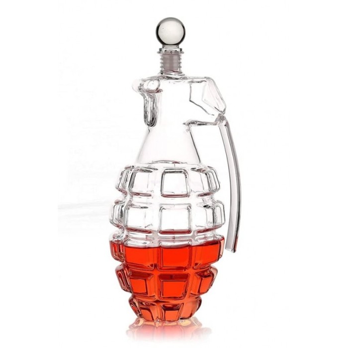 Set decantor PowerGrenade Decanter, forma grenada, din sticla, 2 pahare, suport din lemn, elegant, 850 ml, Doty® [6]