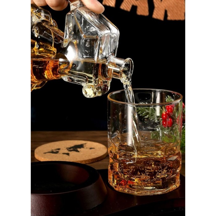 Set decantor PowerGrenade Decanter, forma grenada, din sticla, 2 pahare, suport din lemn, elegant, 850 ml, Doty® [4]