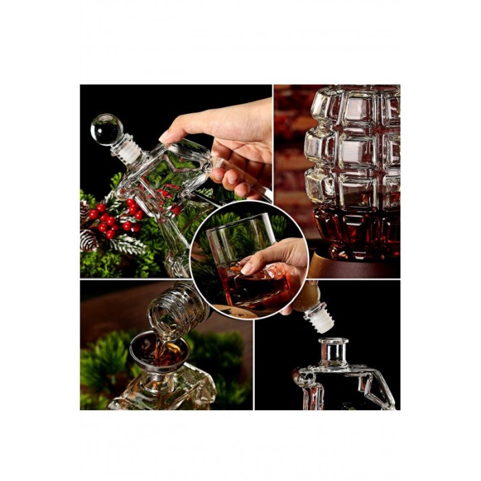 Set decantor PowerGrenade Decanter, forma grenada, din sticla, 2 pahare, suport din lemn, elegant, 850 ml, Doty® [5]