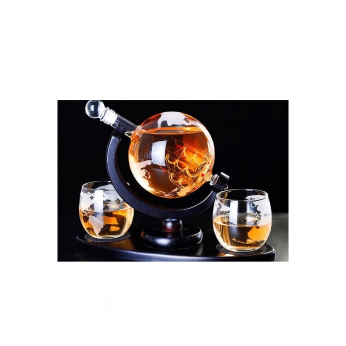 Set decantor premium By Sea Drink, design glob pamantesc, 2 pahare, dop de sticla, eleganta si rafinament,800 ml, Doty® [7]