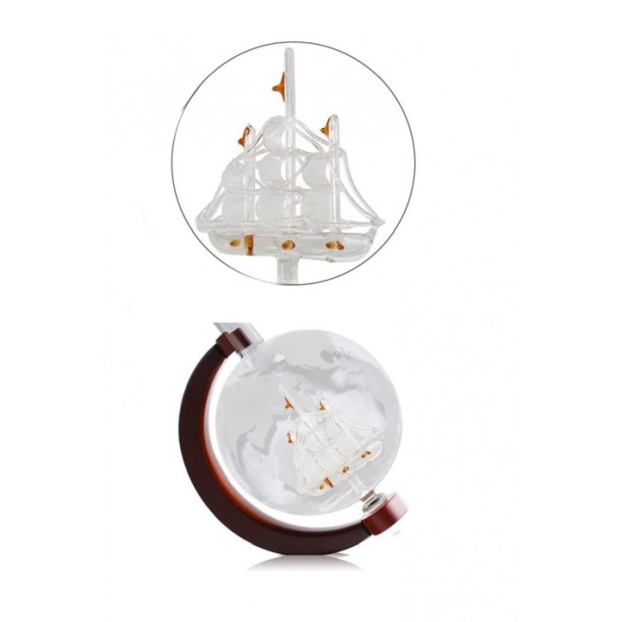 Set decantor premium By Sea Drink, design glob pamantesc, 2 pahare, dop de sticla, eleganta si rafinament,800 ml, Doty® [2]