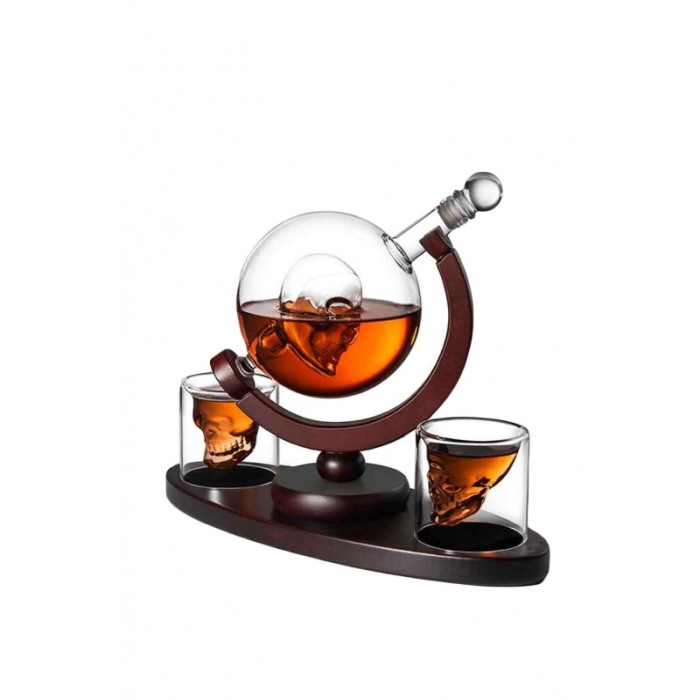 Set decantor Skull Power, cu 2 pahare, design cu craniu, suport din lemn,materiale de calitate,850 ml [3]