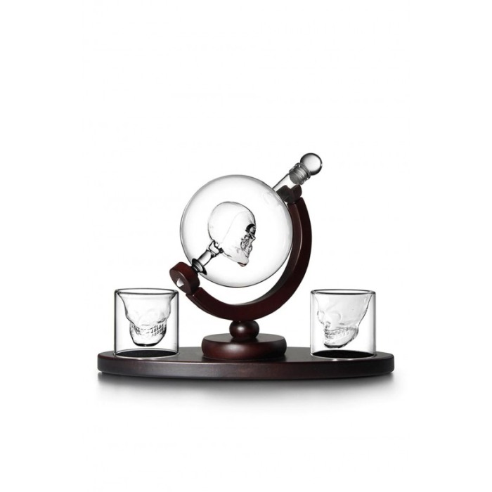 Set decantor Skull Power, cu 2 pahare, design cu craniu, suport din lemn,materiale de calitate,850 ml [2]