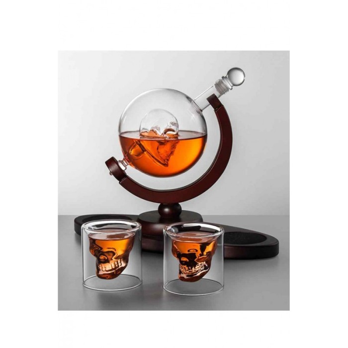 Set decantor Skull Power, cu 2 pahare, design cu craniu, suport din lemn,materiale de calitate,850 ml [4]
