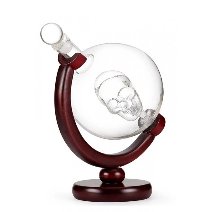 Set decantor Skull Power, design cu craniu, suport din lemn,materiale de calitate,850 ml [4]