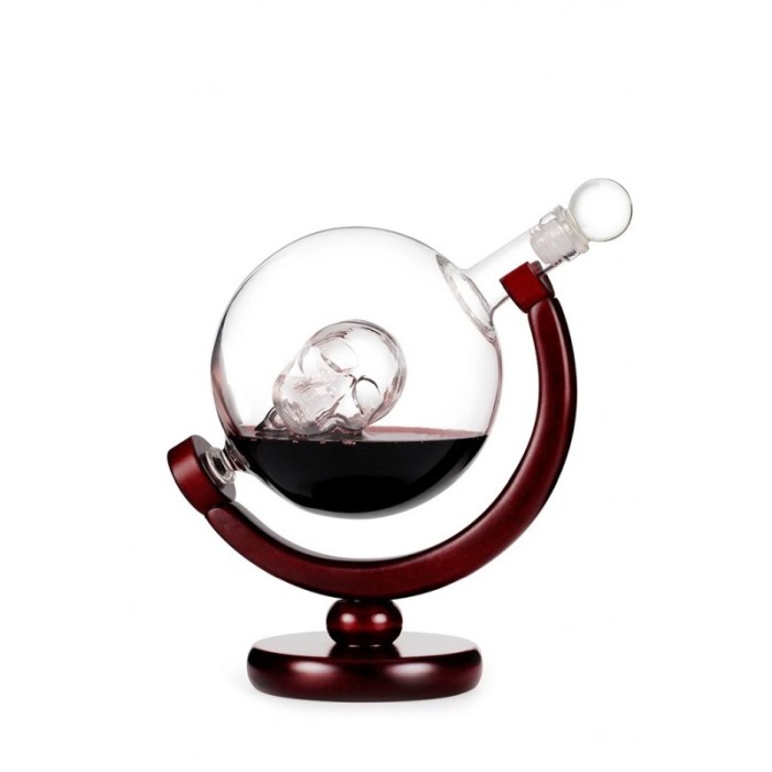 Set decantor Skull Power, design cu craniu, suport din lemn,materiale de calitate,850 ml [2]