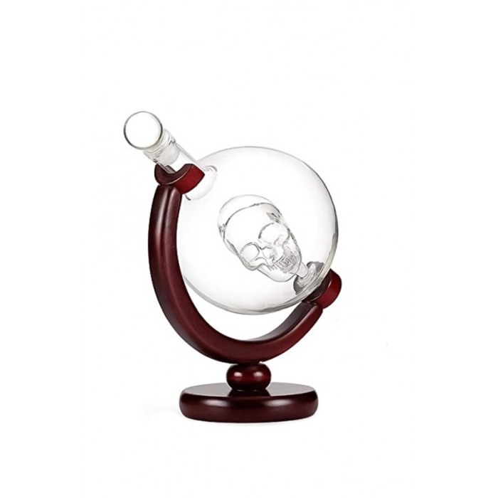 Set decantor Skull Power, design cu craniu, suport din lemn,materiale de calitate,850 ml [6]
