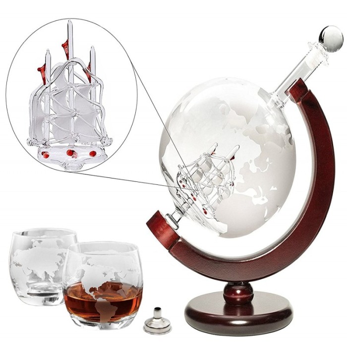 Set decantor The Earth, design glob pamantesc, 2 pahare cu imprimeu modern ,materiale de calitate,850 ml,doty [3]