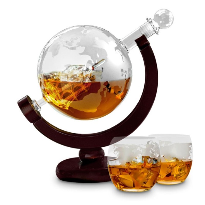 Set decantor The Earth, design glob pamantesc, 2 pahare cu imprimeu modern ,materiale de calitate,850 ml,doty [2]