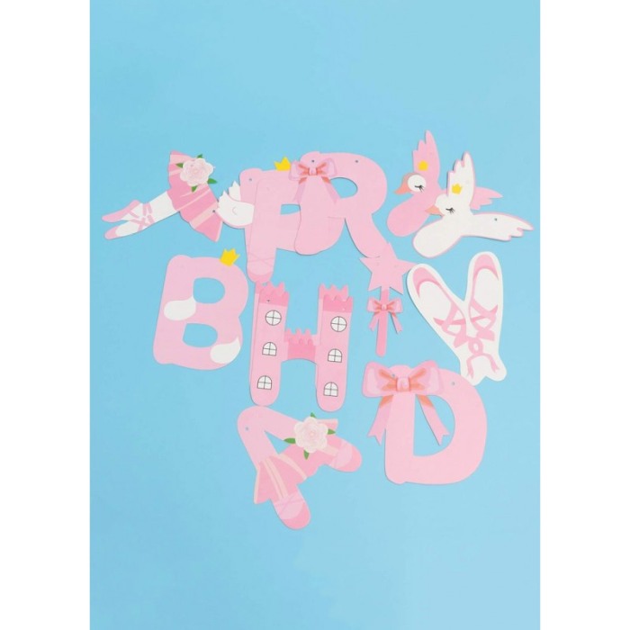 Set decoratiuni pentru petrecere BallerinaStyle, cu mesaj (,,Happy Birthday"), 15 cm, roz, Doty®️ [5]