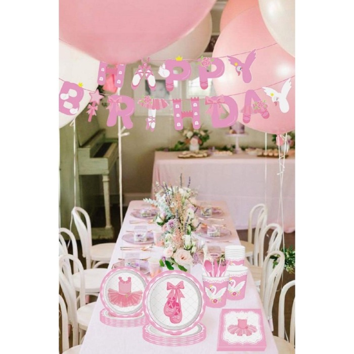 Set decoratiuni pentru petrecere BallerinaStyle, cu mesaj (,,Happy Birthday"), 15 cm, roz, Doty®️ [3]