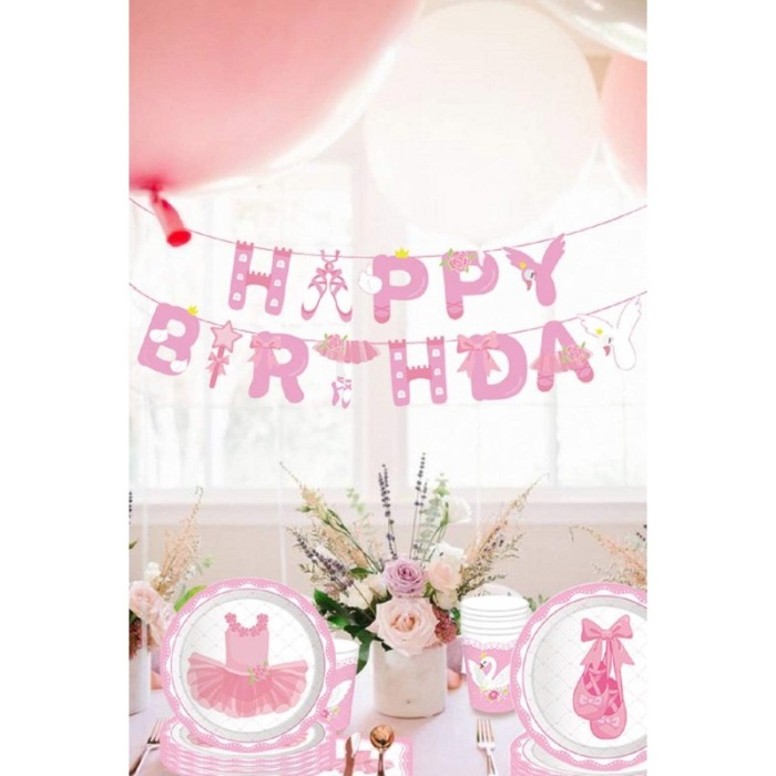 Set decoratiuni pentru petrecere BallerinaStyle, cu mesaj (,,Happy Birthday"), 15 cm, roz, Doty®️ [4]