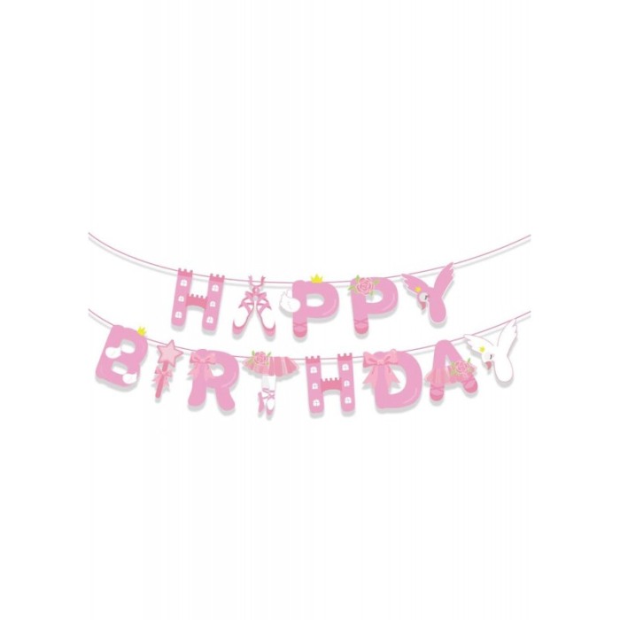 Set decoratiuni pentru petrecere BallerinaStyle, cu mesaj (,,Happy Birthday"), 15 cm, roz, Doty®️ [1]