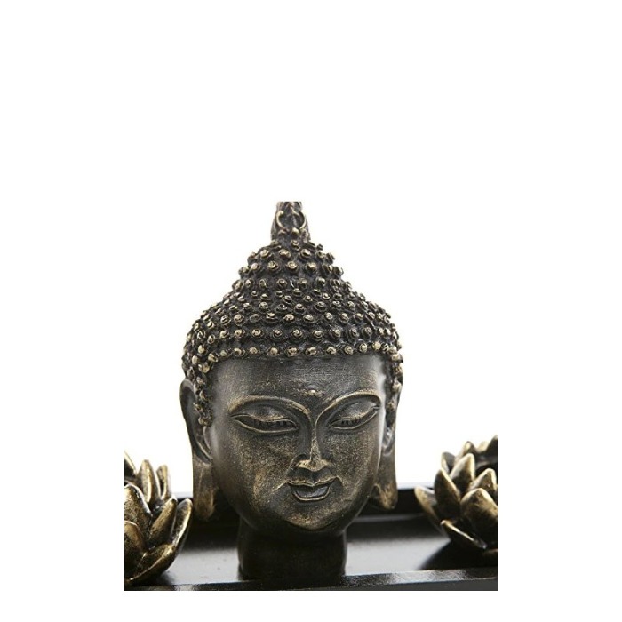 Set decorativ Buddha Oasis, statueta, pietre, 2 suporturi lumanari si tavita incluse, accente aurii, 27 cm [4]