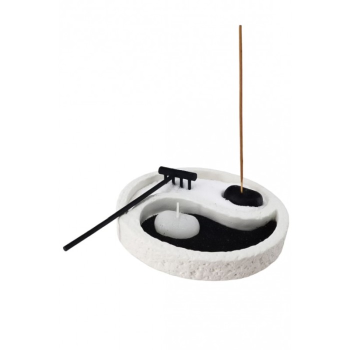 Set decorativ Yin Yang, lumanare si accesorii incluse, din rasina, efect de relaxare, alb, 15 cm, Doty® [1]