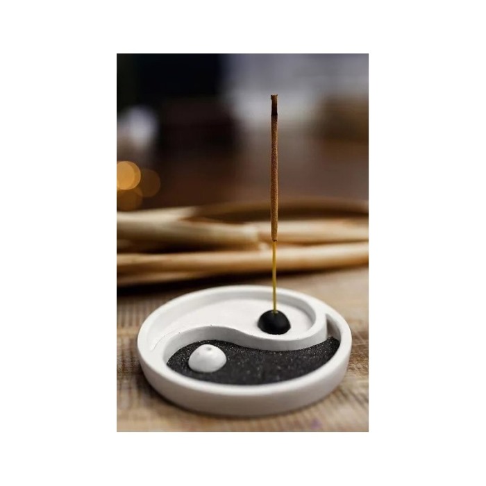 Set decorativ Yin Yang, lumanare si accesorii incluse, din rasina, efect de relaxare, alb, 15 cm, Doty® [3]