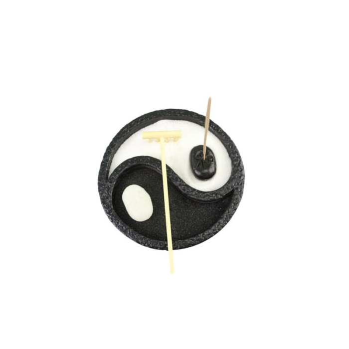 Set decorativ Yin Yang, lumanare si accesorii incluse, din rasina, efect de relaxare, alb/negru, 15 cm [3]