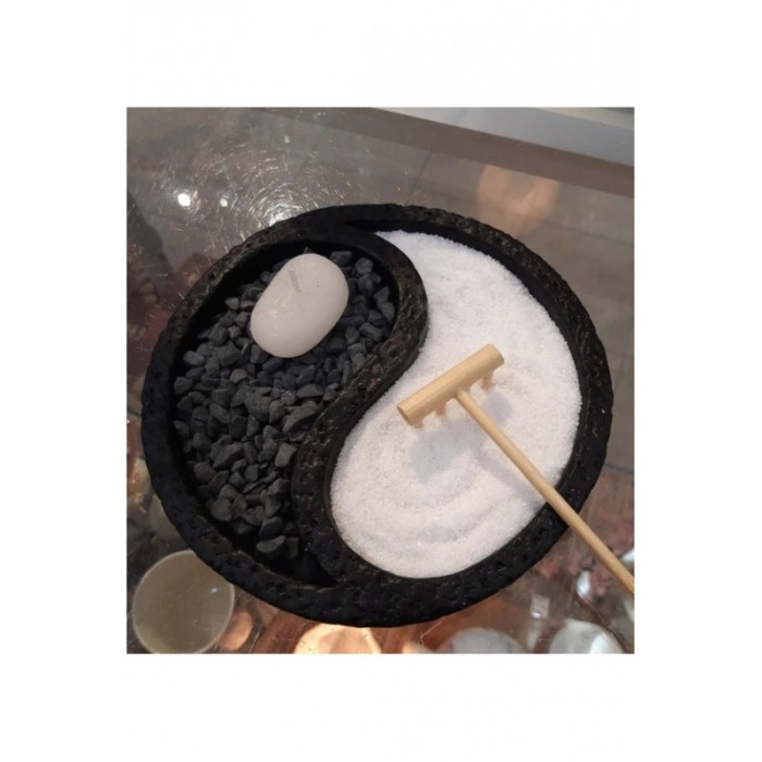 Set decorativ Yin Yang, lumanare si accesorii incluse, din rasina, efect de relaxare, alb/negru, 15 cm [4]