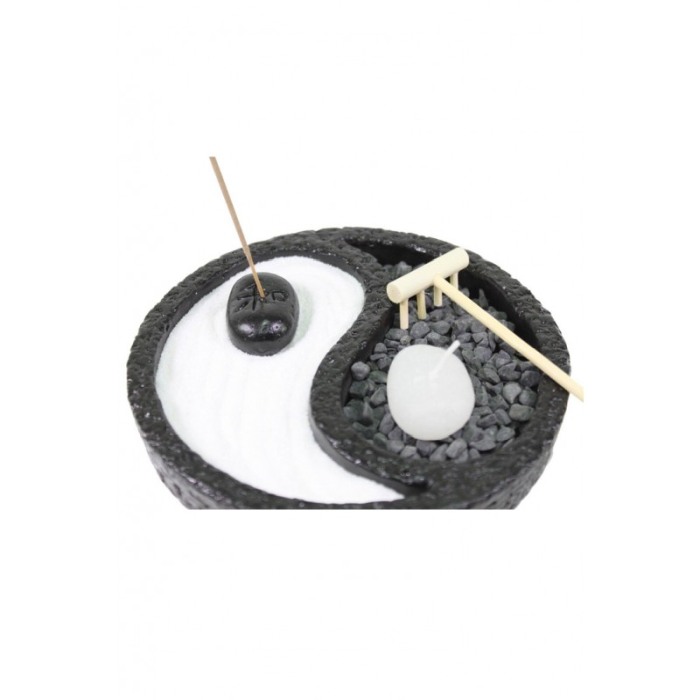 Set decorativ Yin Yang, lumanare si accesorii incluse, din rasina, efect de relaxare, alb/negru, 15 cm [2]