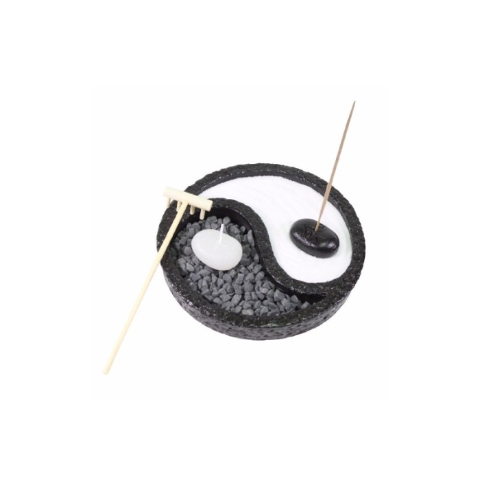 Set decorativ Yin Yang, lumanare si accesorii incluse, din rasina, efect de relaxare, alb/negru, 15 cm [1]