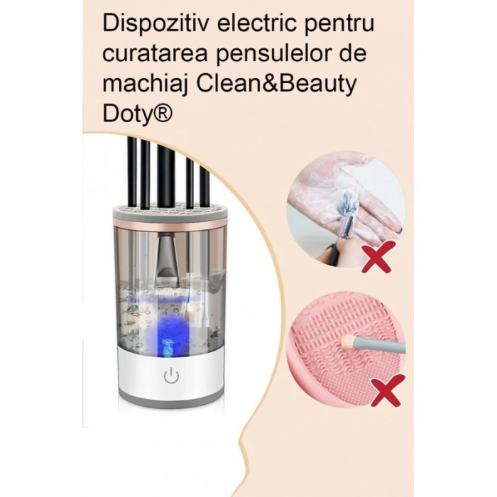 Set Dispozitiv electric pentru curatarea si uscarea pensulelor de machiaj Clean&Beauty Doty® si 4 bureti, USB, cu ultrasunete [9]