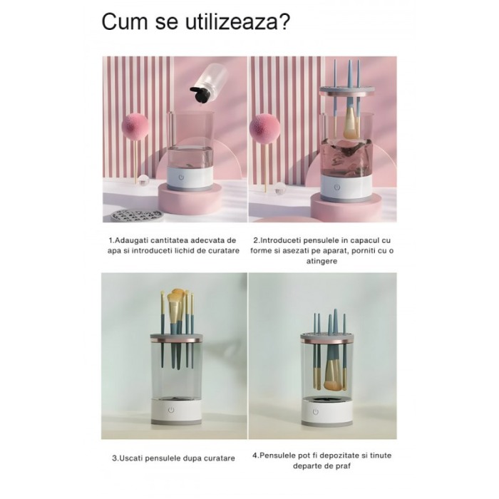 Set Dispozitiv electric pentru curatarea si uscarea pensulelor de machiaj Clean&Beauty Doty® si 4 bureti, USB, cu ultrasunete [5]